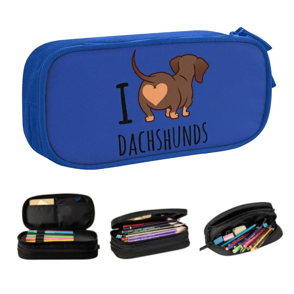 Custom Cute Dachshund Dog Cute Pencil Case Girls Boys Large Capacity Puppy Pet Pencil Pouch School Accessories
