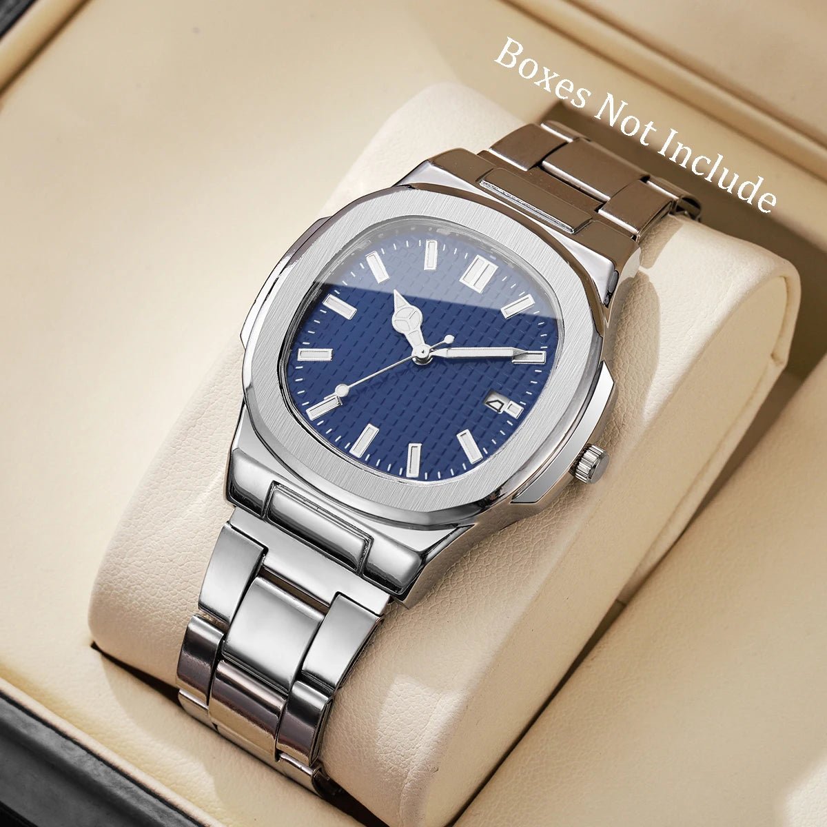 Luxury Men Business Watches Fashion Square Dial Stainless Steel Strap Quartz Watch with Calendar For Mens Clock（Without Box） - Buy That Thang