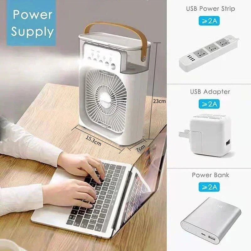 New 3 In 1 Fan AIr Conditioner Household Mini Air Cooler LED Night Light Portable Humidifier