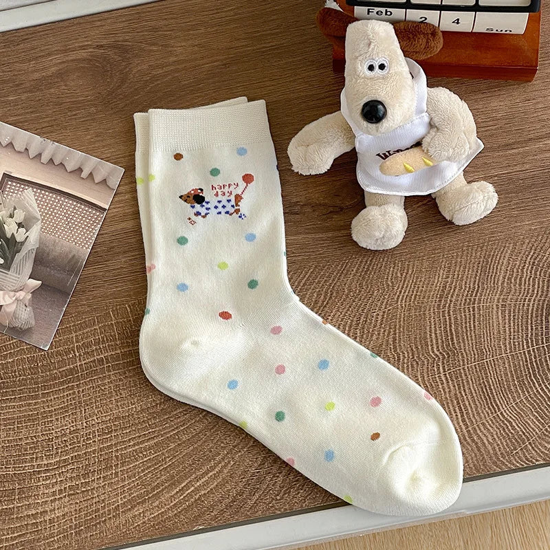 Cartoon Dachshund Women's Mid-Calf Socks Spring Summer Cotton Kawaii Cute Crew Socks Trendy Fashion Novelty Socks for Girls