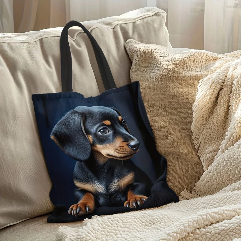 1pc Stylish Dachshund Print Tote Bag for Women - Reusable Foldable Grocery Bag with Fixed Shoulder Straps - Buy That Thang