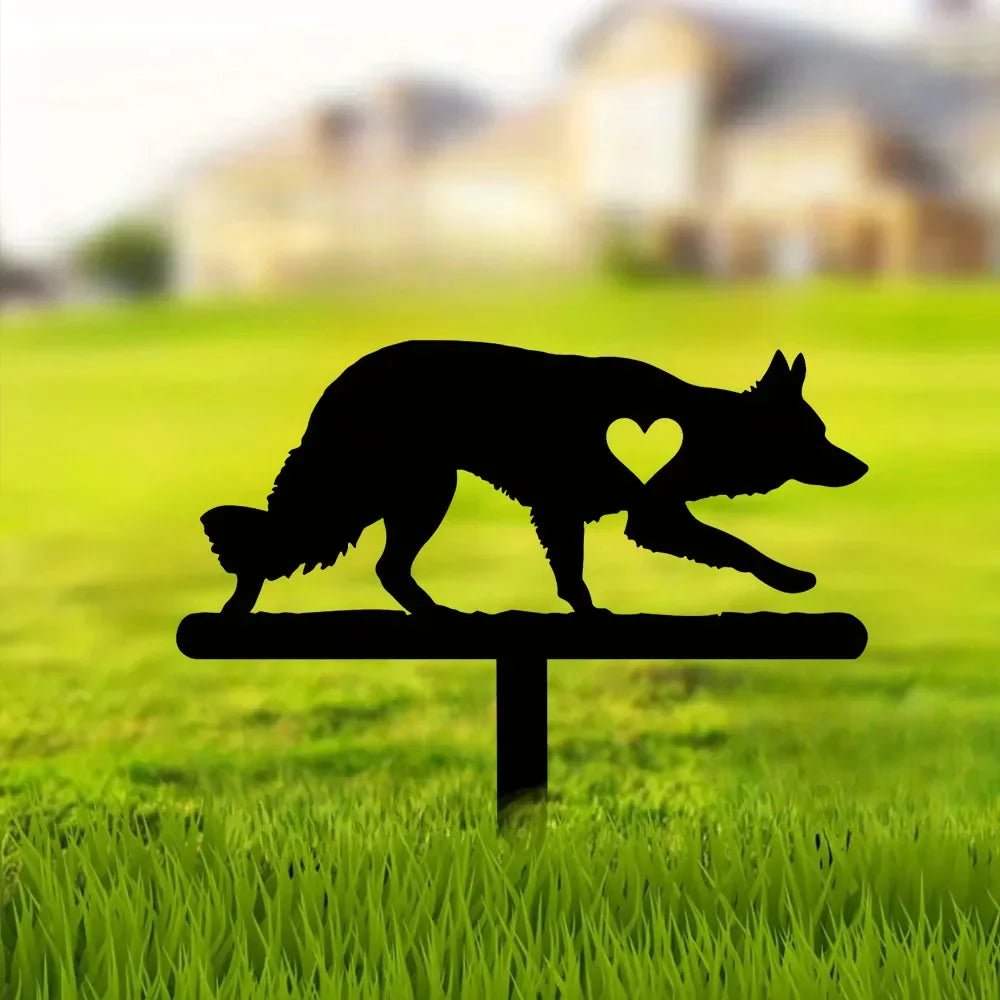 Iron Art Wolf Dog Silhouette Garden Stake: A Pet Commemorative for Outdoor Decoration - Buy That Thang