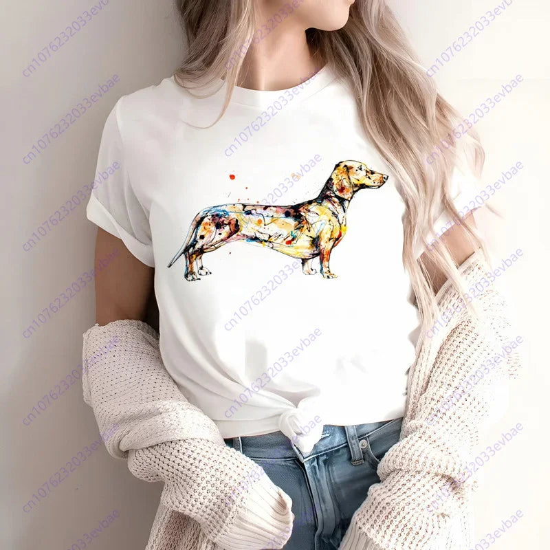 Dachshund Teckel Funny Cute Dog Animal T-Shirt Women Short Sleeve Summer Fashion Tshirt Casual Fashion Tee Shirt O-Neck Tops