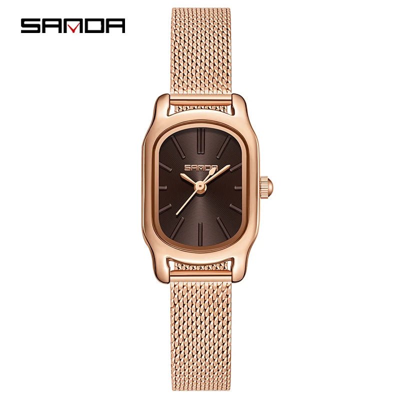 SANDA 1104 Case Womens Watches Maroon Leather Strap Waterproof Genuine Watch New Womens Quartz Watch Casual Fashion Rose Gold - Buy That Thang