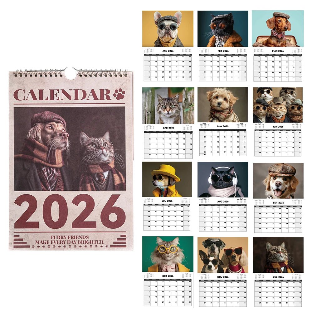 2026 A4 Wall Calenda Cats & Dogs Monthly Design With Check - in Sections Daily Weekly Planner For Home Office School Pet Lovers - Buy That Thang