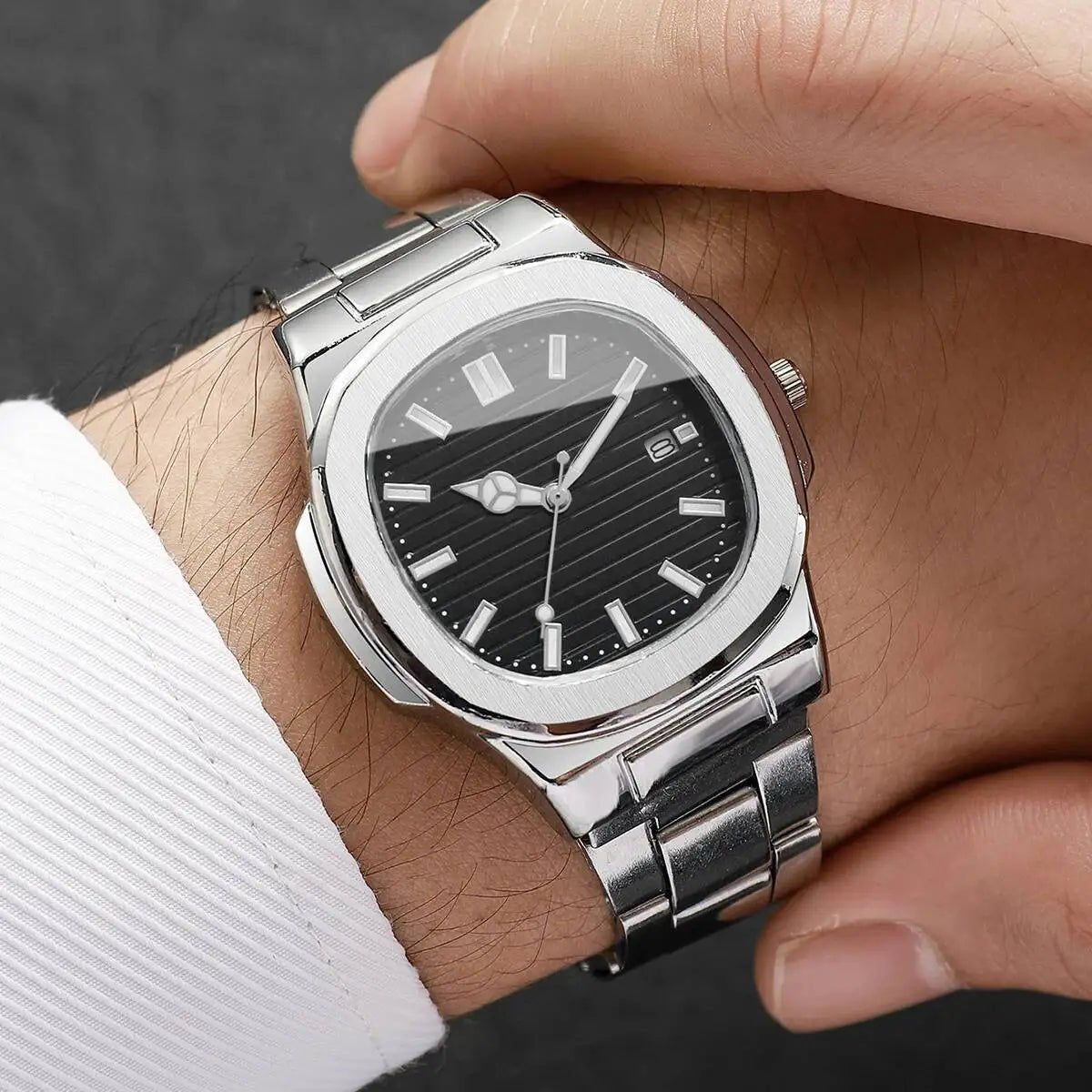 Luxury Men Business Watches Fashion Square Dial Stainless Steel Strap Quartz Watch with Calendar For Mens Clock（Without Box） - Buy That Thang