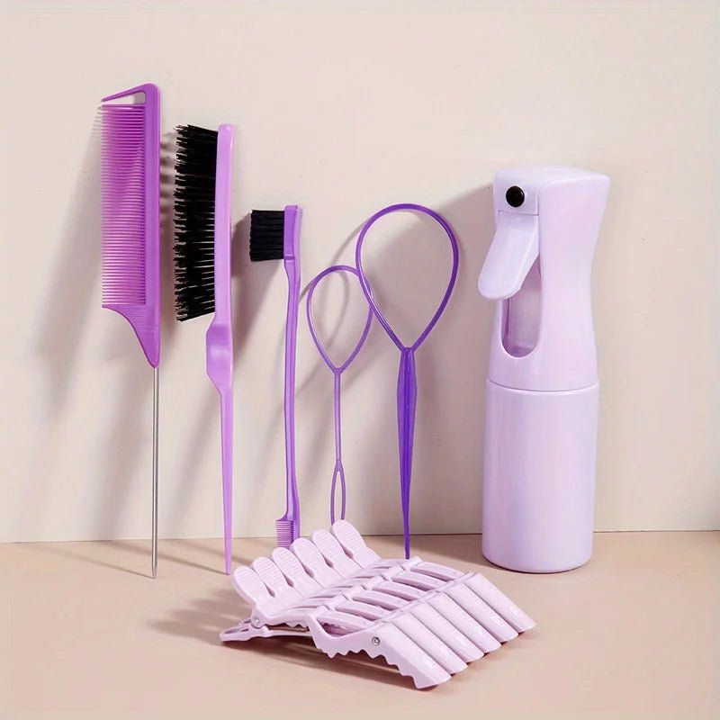 12 - Piece Hair Styling Set &Combs Clips Rat Tail Comb Edge Control Brush & Spray Bottle - Odorless Abs Plastic For All Hair Types - Buy That Thang