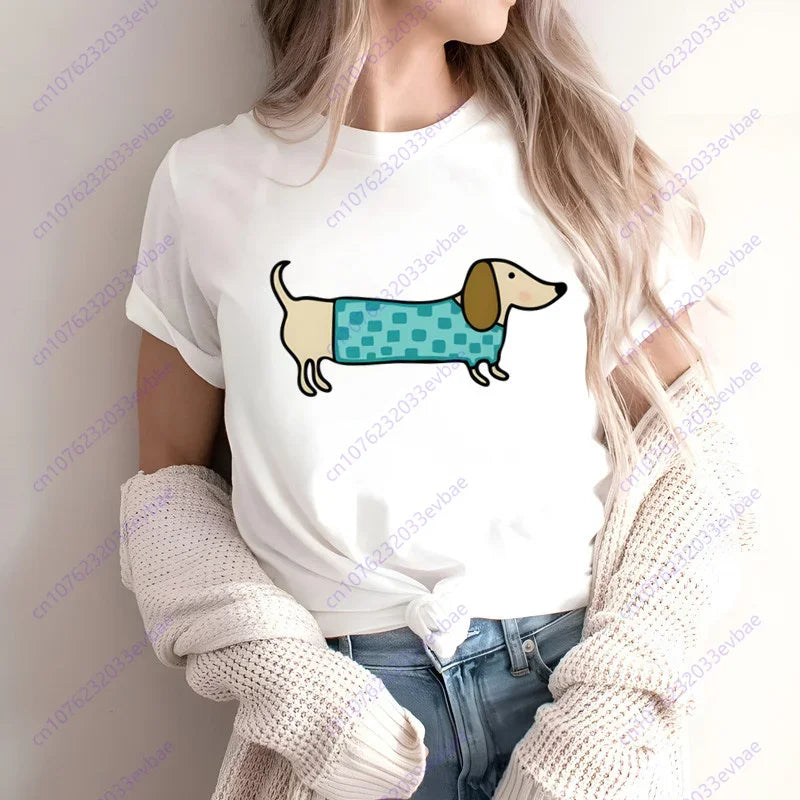 Dachshund Teckel Funny Cute Dog Animal T-Shirt Women Short Sleeve Summer Fashion Tshirt Casual Fashion Tee Shirt O-Neck Tops