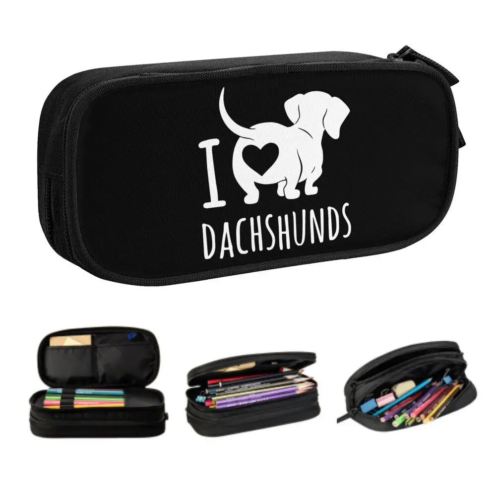 Custom Cute Dachshund Dog Cute Pencil Case Girls Boys Large Capacity Puppy Pet Pencil Pouch School Accessories