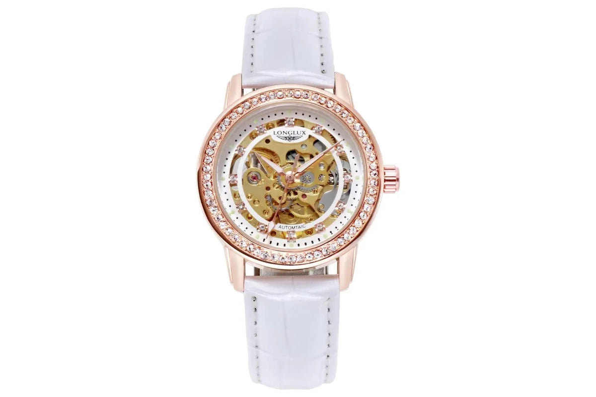 Women automatic watch elegant diamond skeleton fashion cute mechanical watches leather dainty waterproof luxury gifts - Buy That Thang