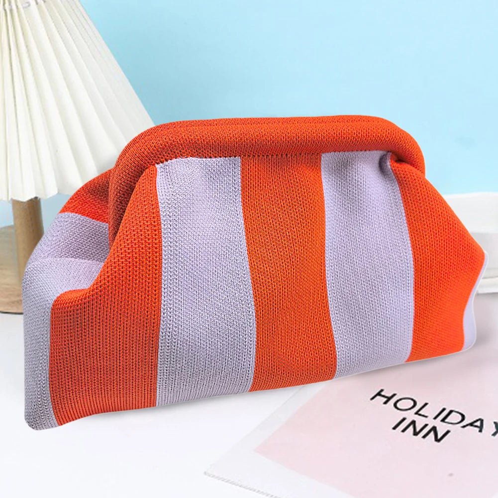 Women Knit Stripe Purse Contrast Color Small Crochet Handbag Knitting Dumpling Clutch Summer Beach Bag - Buy That Thang