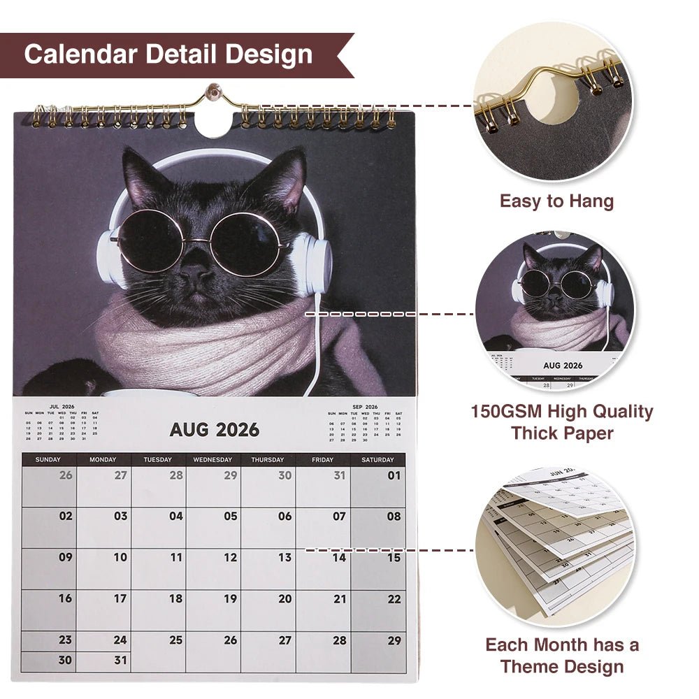 2026 A4 Wall Calenda Cats & Dogs Monthly Design With Check - in Sections Daily Weekly Planner For Home Office School Pet Lovers - Buy That Thang