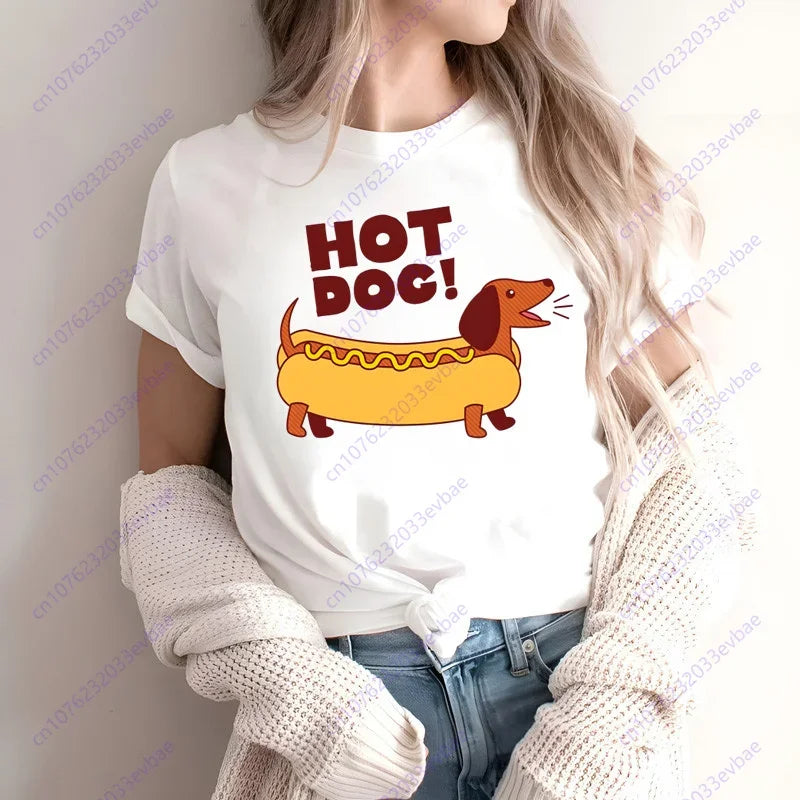 Dachshund Teckel Funny Cute Dog Animal T-Shirt Women Short Sleeve Summer Fashion Tshirt Casual Fashion Tee Shirt O-Neck Tops