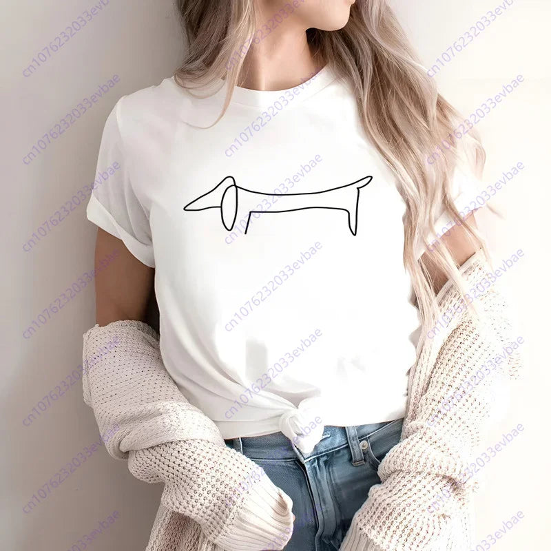 Dachshund Teckel Funny Cute Dog Animal T-Shirt Women Short Sleeve Summer Fashion Tshirt Casual Fashion Tee Shirt O-Neck Tops