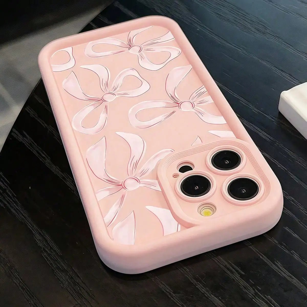 1 Piece Pink Straight Edge Step Pattern Bow Design Protective Phone Case for iPhone 11 12 13 14 15 16 17Pro Max Plus - Buy That Thang