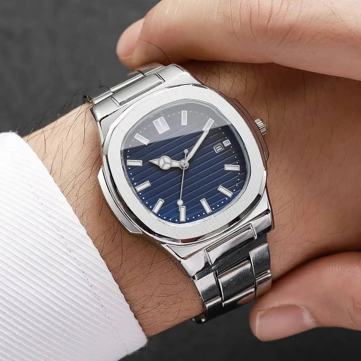 Luxury Men Business Watches Fashion Square Dial Stainless Steel Strap Quartz Watch with Calendar For Mens Clock（Without Box） - Buy That Thang