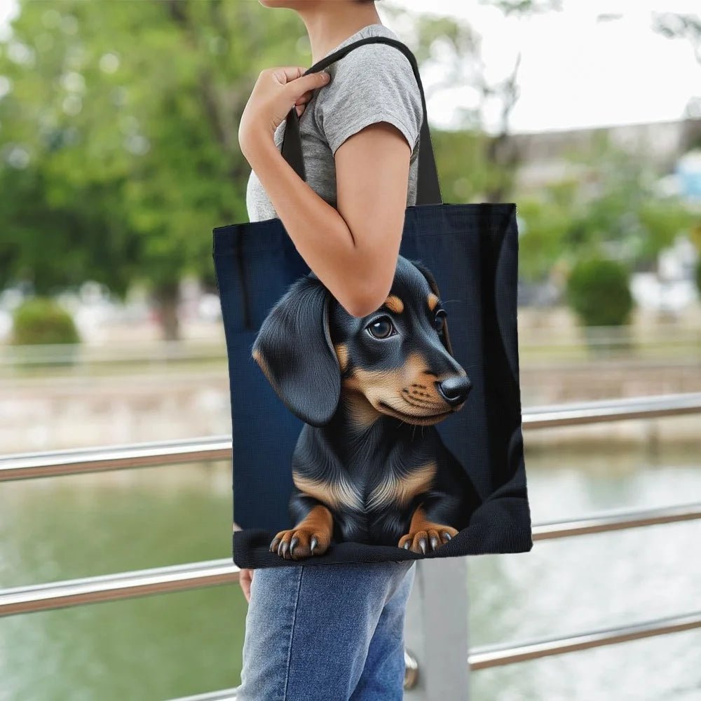 1pc Stylish Dachshund Print Tote Bag for Women - Reusable Foldable Grocery Bag with Fixed Shoulder Straps - Buy That Thang