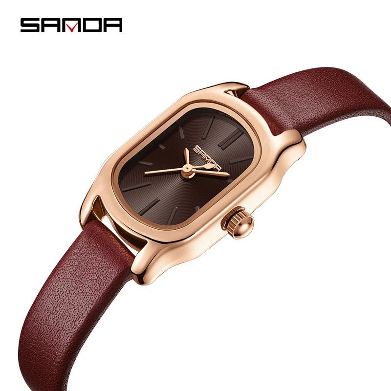SANDA 1104 Case Womens Watches Maroon Leather Strap Waterproof Genuine Watch New Womens Quartz Watch Casual Fashion Rose Gold - Buy That Thang