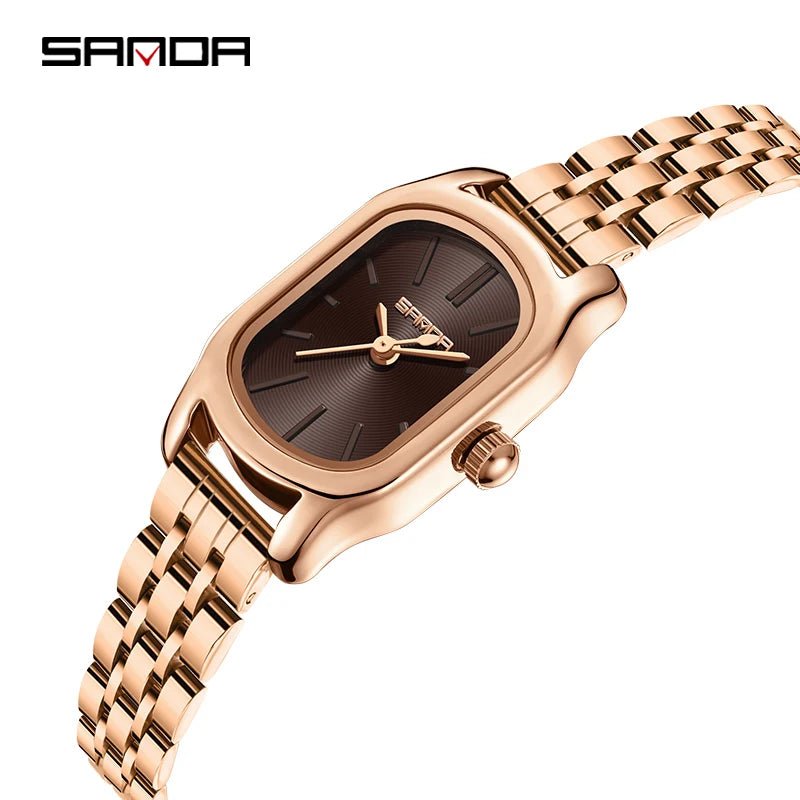 SANDA 1104 Case Womens Watches Maroon Leather Strap Waterproof Genuine Watch New Womens Quartz Watch Casual Fashion Rose Gold - Buy That Thang