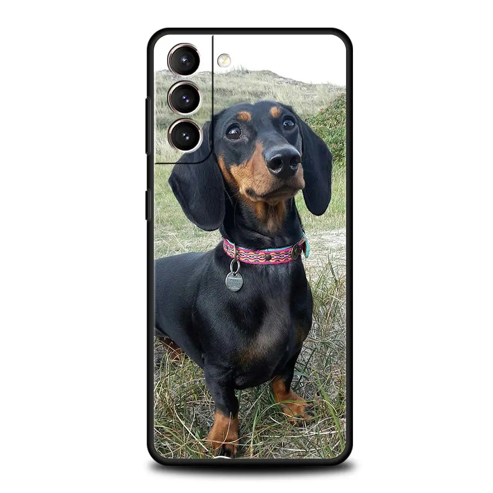 Dachshund Silhouette Dog cute animal Phone Case For Samsung Galaxy S24 S23 S22 S20 Ultra S21 FE 5G S10 S9 Plus S10E S8 Cover