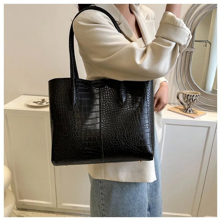 Fashion Crocodile Pattern Large Tote Bag Solid Color Women Shoulder Bags Luxury Pu Leather Lady Handbags Big Shopper Purses 2024 - Buy That Thang