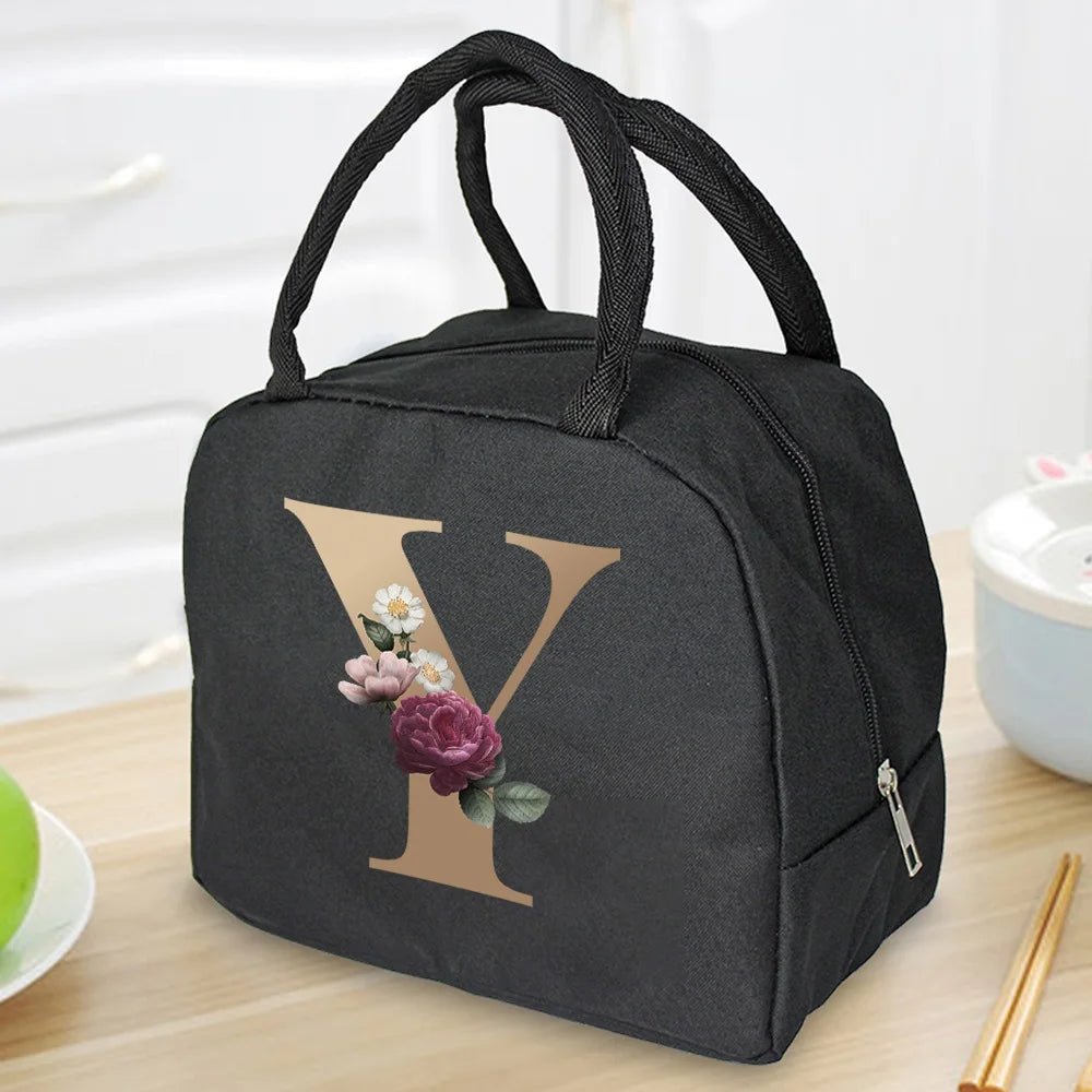 Lunch Bag Cooler Tote Portable Insulated Thermal Canvas Bag Food Picnic Unisex Travel Lunchbox Organizer Bags Gold Letter Print - Buy That Thang