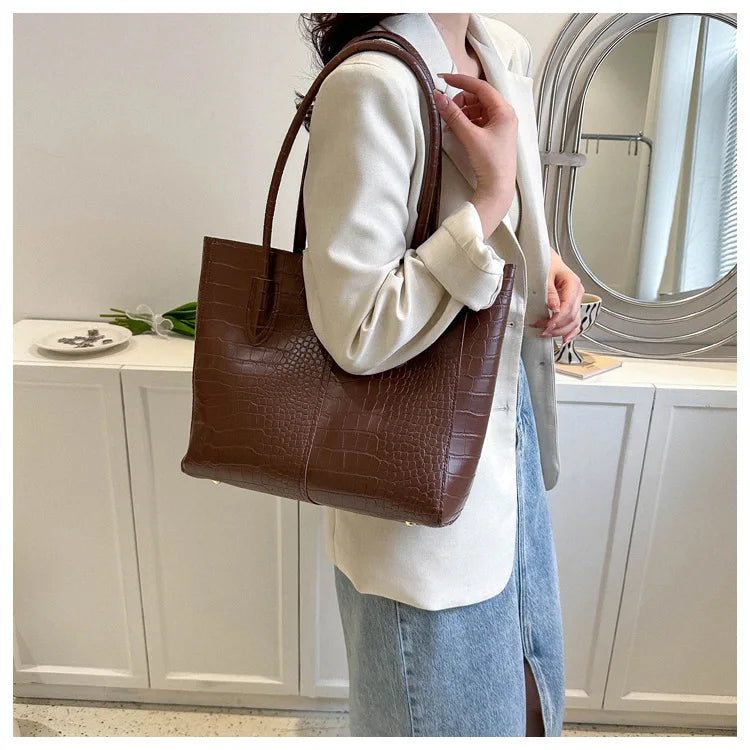 Fashion Crocodile Pattern Large Tote Bag Solid Color Women Shoulder Bags Luxury Pu Leather Lady Handbags Big Shopper Purses 2024 - Buy That Thang