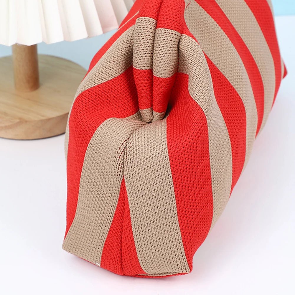 Women Knit Stripe Purse Contrast Color Small Crochet Handbag Knitting Dumpling Clutch Summer Beach Bag - Buy That Thang