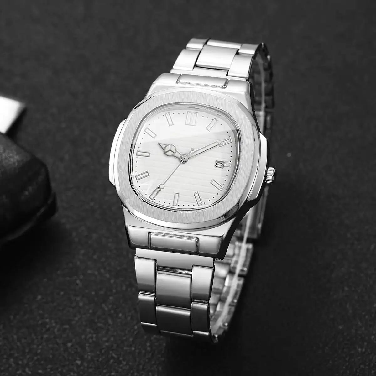 Luxury Men Business Watches Fashion Square Dial Stainless Steel Strap Quartz Watch with Calendar For Mens Clock（Without Box） - Buy That Thang