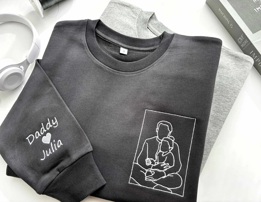 Custom Dad Embroidered Portrait from Photo Sweatshirt, Personalized Dad Portrait Hoodie, Gift for Dad, Father's Day Gifts - Buy That Thang