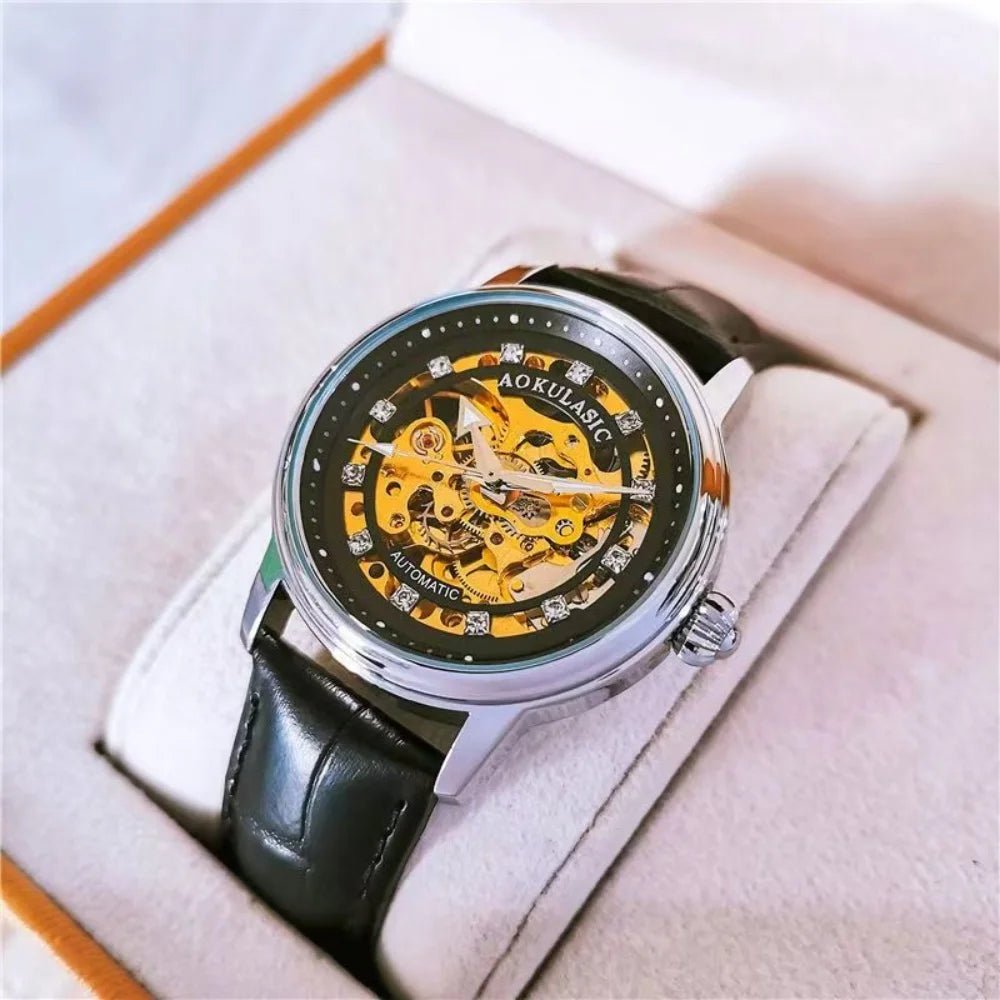 New Style Hollow - Out Diamond - Encrusted Automatic Mechanical Watch for Women, Fashionable and Simple, Luminous Waterproof Watch for Female Students, Trendy, Light Luxury Style, High - End Feel, Versatile Women's Watch for Daily - Buy That Thang