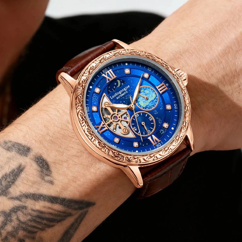 Luxurious Men's Automatic Mechanical Watch, with a Skeleton Design, Stylish