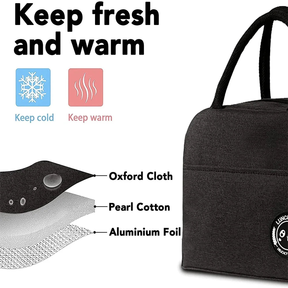 Lunch Bag Cooler Tote Portable Insulated Thermal Canvas Bag Food Picnic Unisex Travel Lunchbox Organizer Bags Gold Letter Print - Buy That Thang