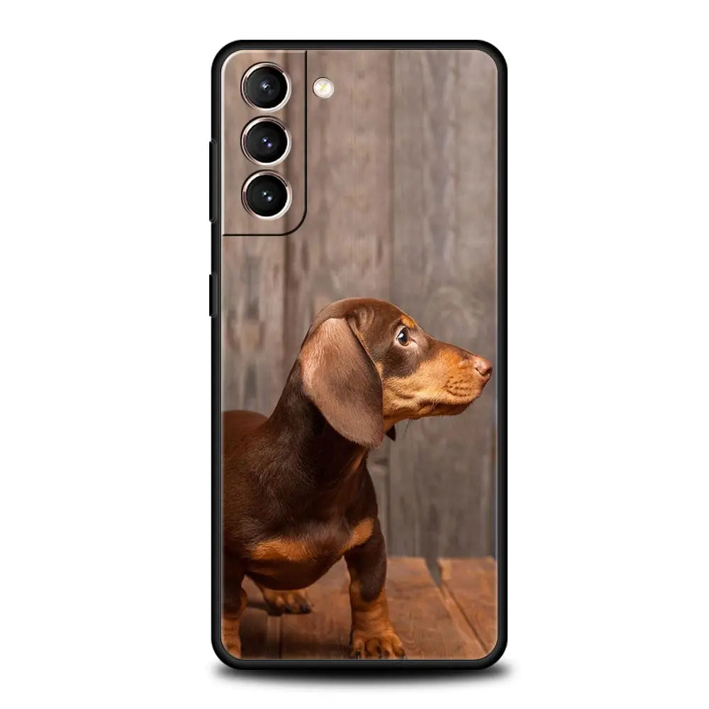 Dachshund Silhouette Dog cute animal Phone Case For Samsung Galaxy S24 S23 S22 S20 Ultra S21 FE 5G S10 S9 Plus S10E S8 Cover