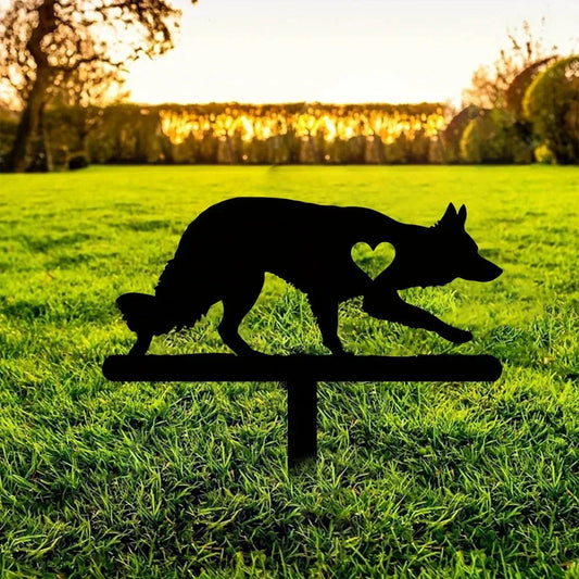Iron Art Wolf Dog Silhouette Garden Stake: A Pet Commemorative for Outdoor Decoration - Buy That Thang