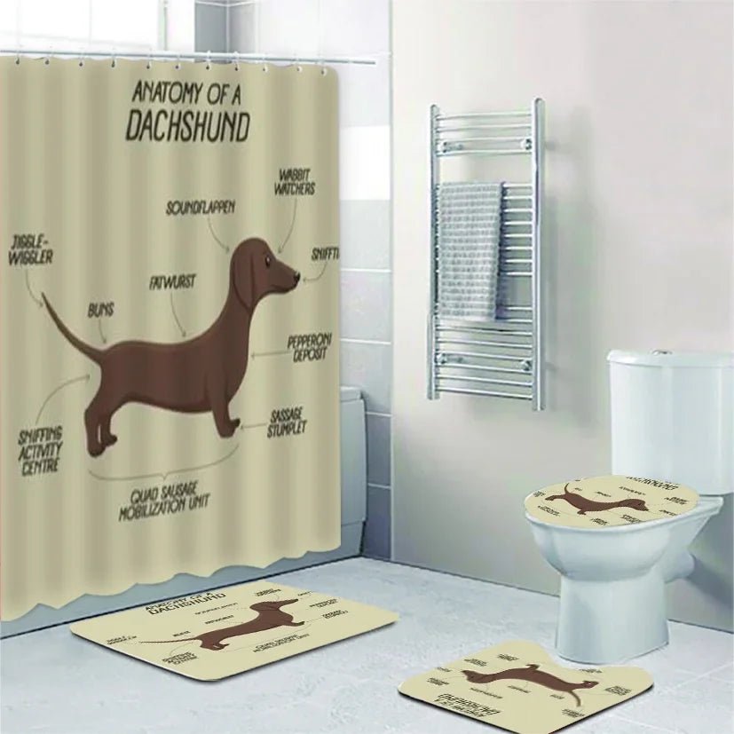 Funny Cute Dachshund Dog Bathroom Curtains Set Shower Curtain Set Cartoon Sausage Dog Bath Mat Rugs Butt Dog Animal Home Decor - Buy That Thang