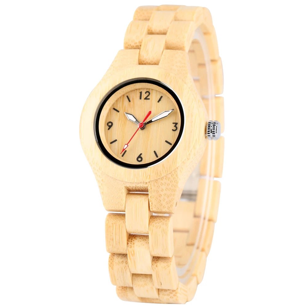 Zebrawood/Bamboo Watch Case Quartz Wristwatches for Women Arabic Numerals Round Dial Wooden Bangle Watch Band Ladies Watch Gift - Buy That Thang
