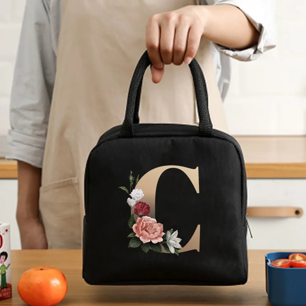 Lunch Bag Cooler Tote Portable Insulated Thermal Canvas Bag Food Picnic Unisex Travel Lunchbox Organizer Bags Gold Letter Print - Buy That Thang