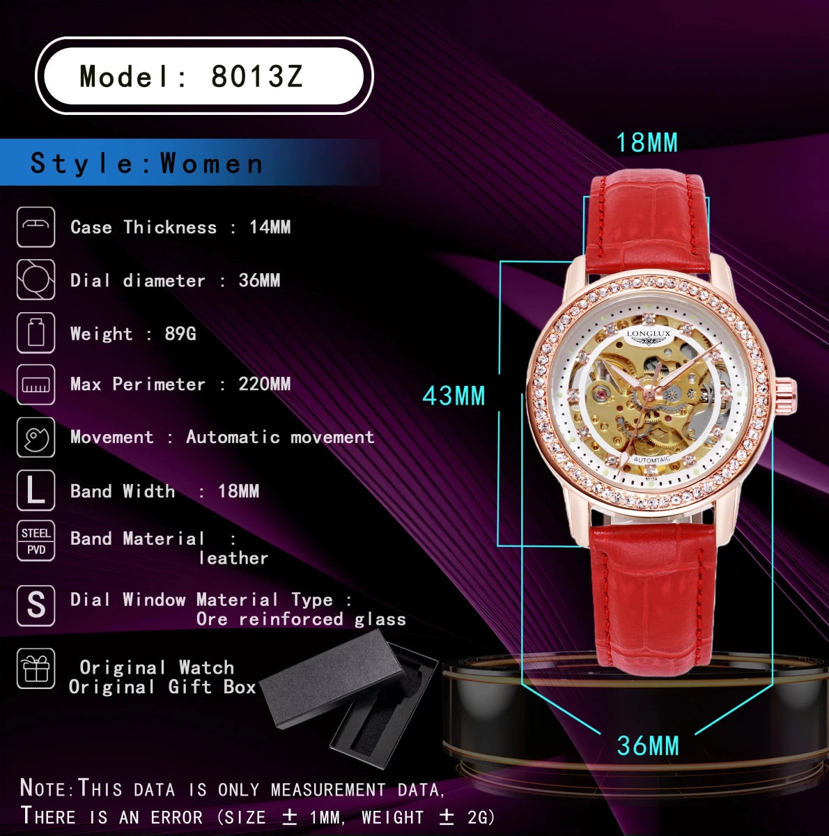 Women automatic watch elegant diamond skeleton fashion cute mechanical watches leather dainty waterproof luxury gifts - Buy That Thang