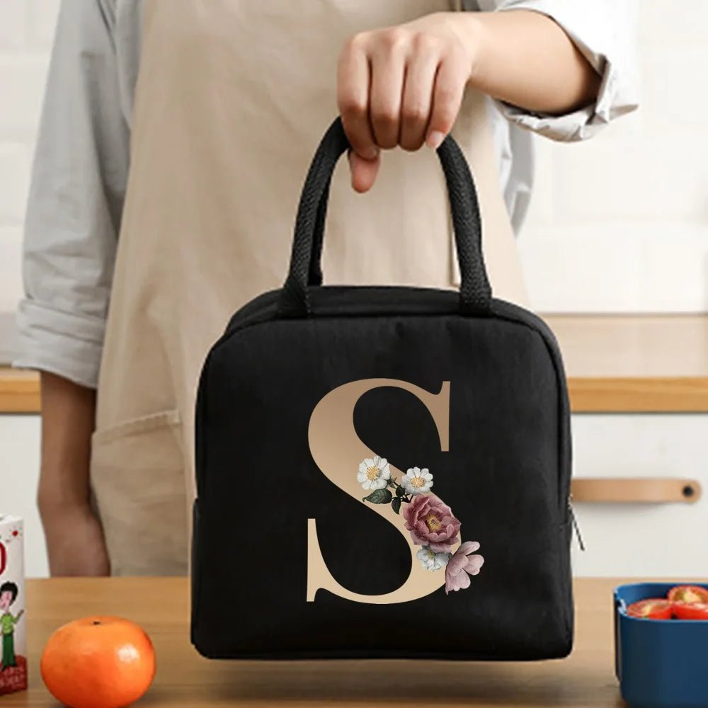 Lunch Bag Cooler Tote Portable Insulated Thermal Canvas Bag Food Picnic Unisex Travel Lunchbox Organizer Bags Gold Letter Print - Buy That Thang