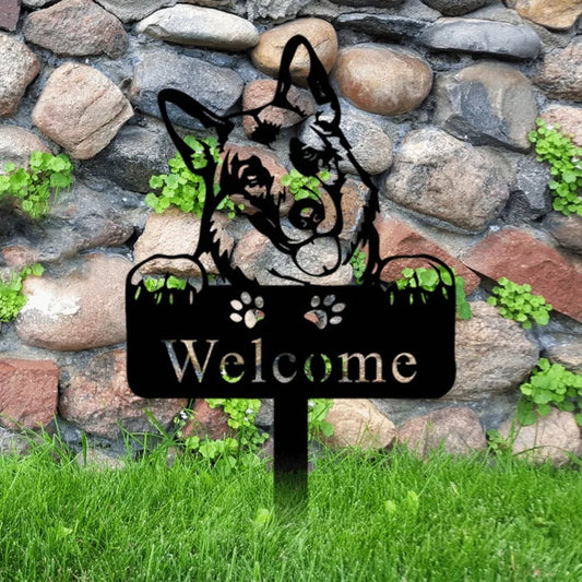 German Shepherd Dog Memorial Stake: Metal Yard Iron Art Silhouette Sign for Home Decor Home Decor - Buy That Thang
