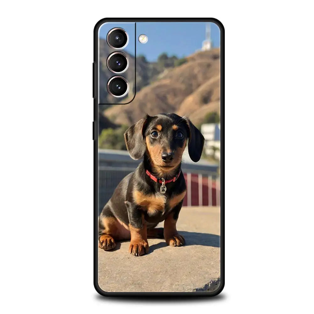 Dachshund Silhouette Dog cute animal Phone Case For Samsung Galaxy S24 S23 S22 S20 Ultra S21 FE 5G S10 S9 Plus S10E S8 Cover