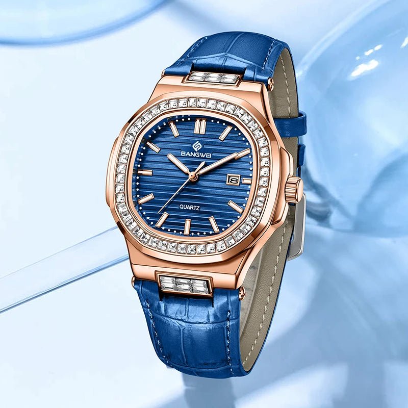LIGE BANGWEI Women Watch Fashion Blue Leather Waterproof Luminous Watches For Women Simple Elegant Square Quartz Chronograph - Buy That Thang