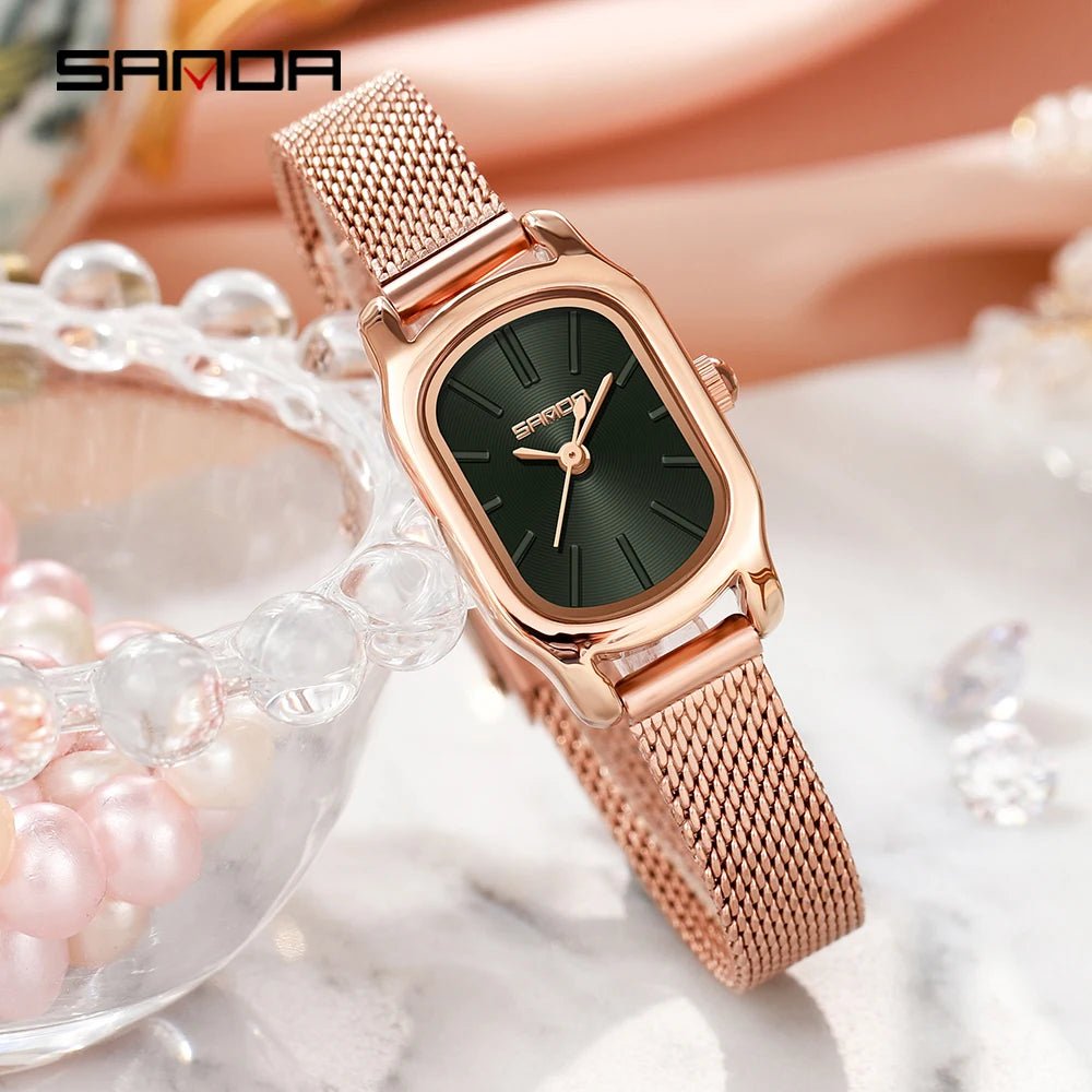 SANDA 1104 Case Womens Watches Maroon Leather Strap Waterproof Genuine Watch New Womens Quartz Watch Casual Fashion Rose Gold - Buy That Thang