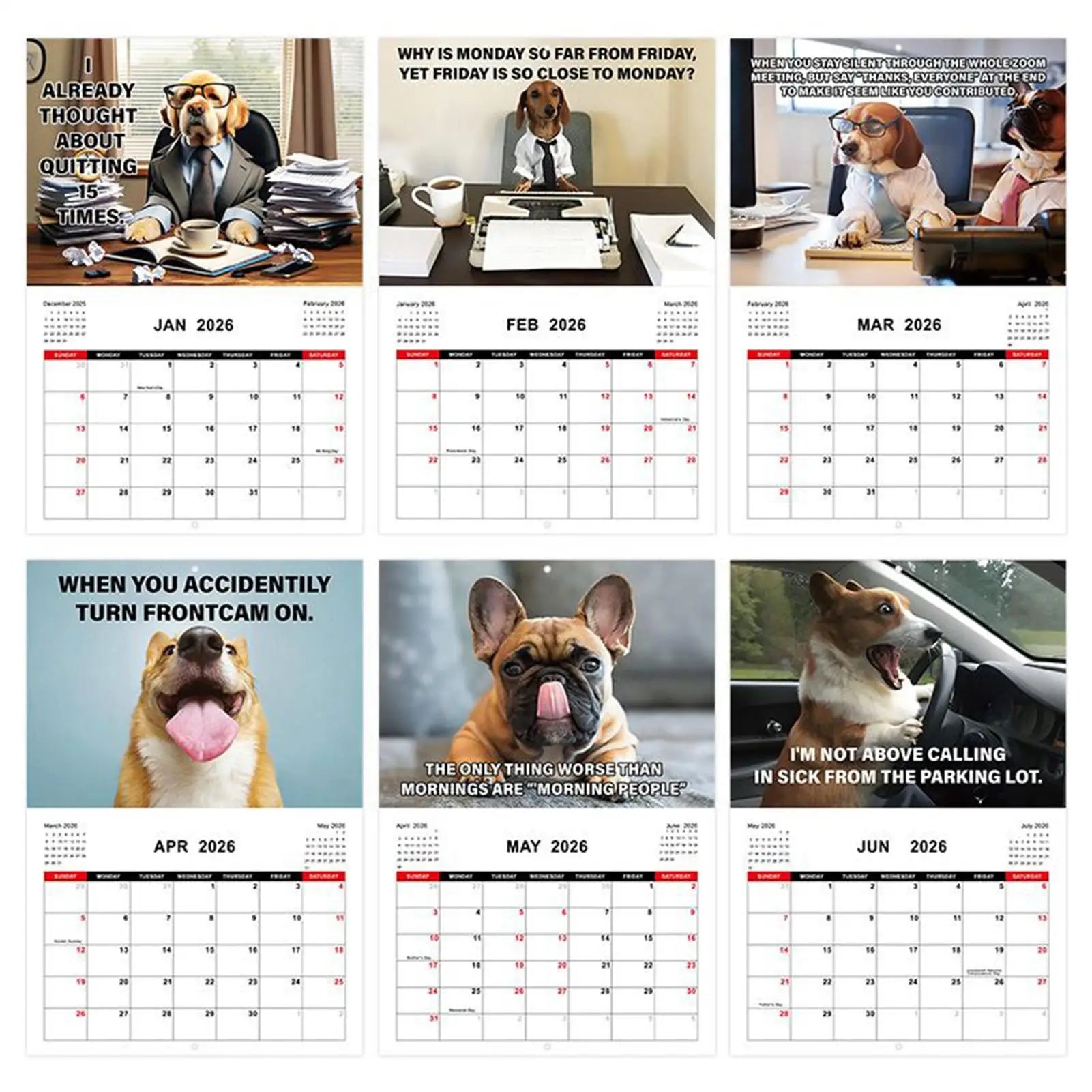 Dog Calendar Funny Puppy Photo Calendar Creative 2026 Working Dog Planner For Table Organizing Workplace Planning Friends School - Buy That Thang