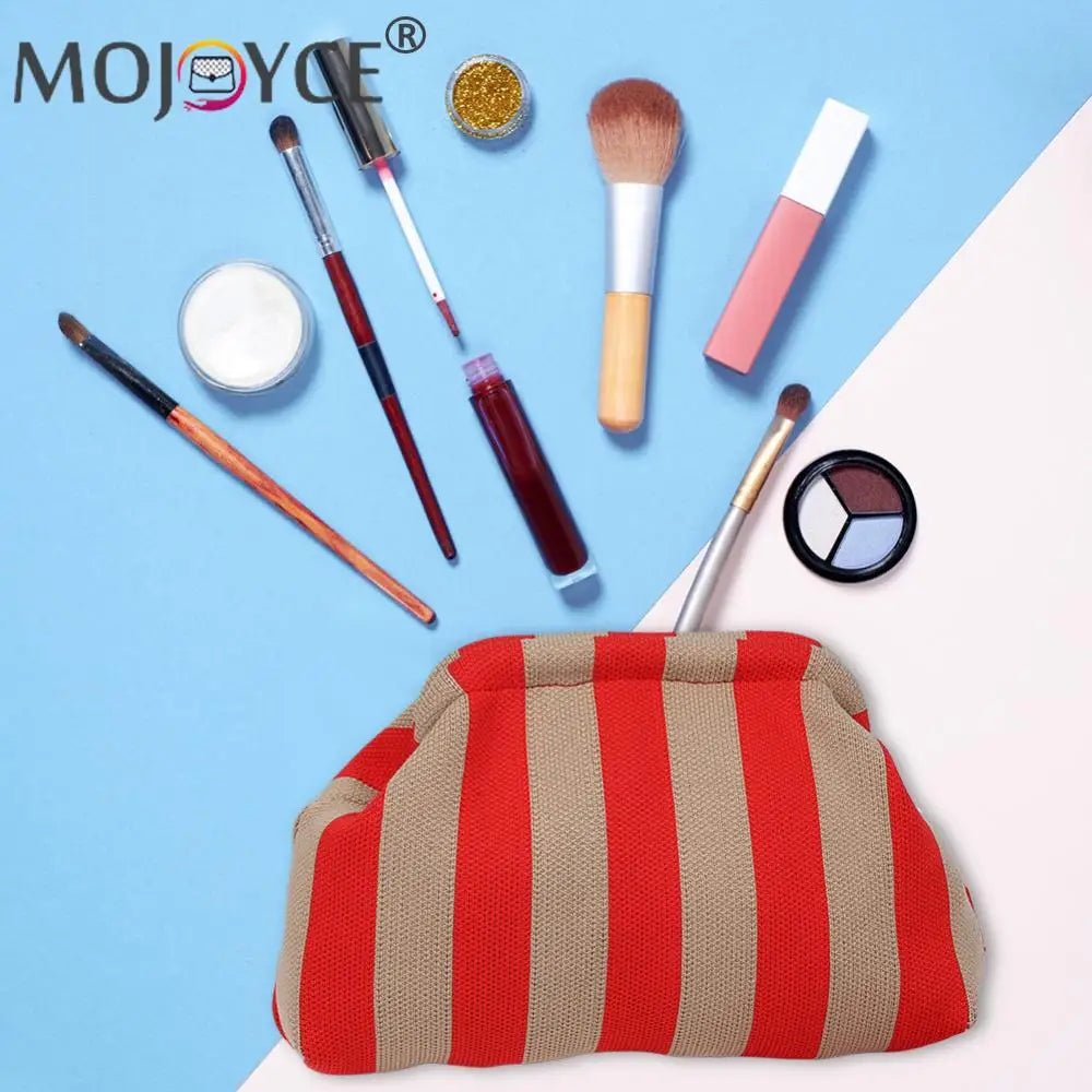 Women Knit Stripe Purse Contrast Color Small Crochet Handbag Knitting Dumpling Clutch Summer Beach Bag - Buy That Thang