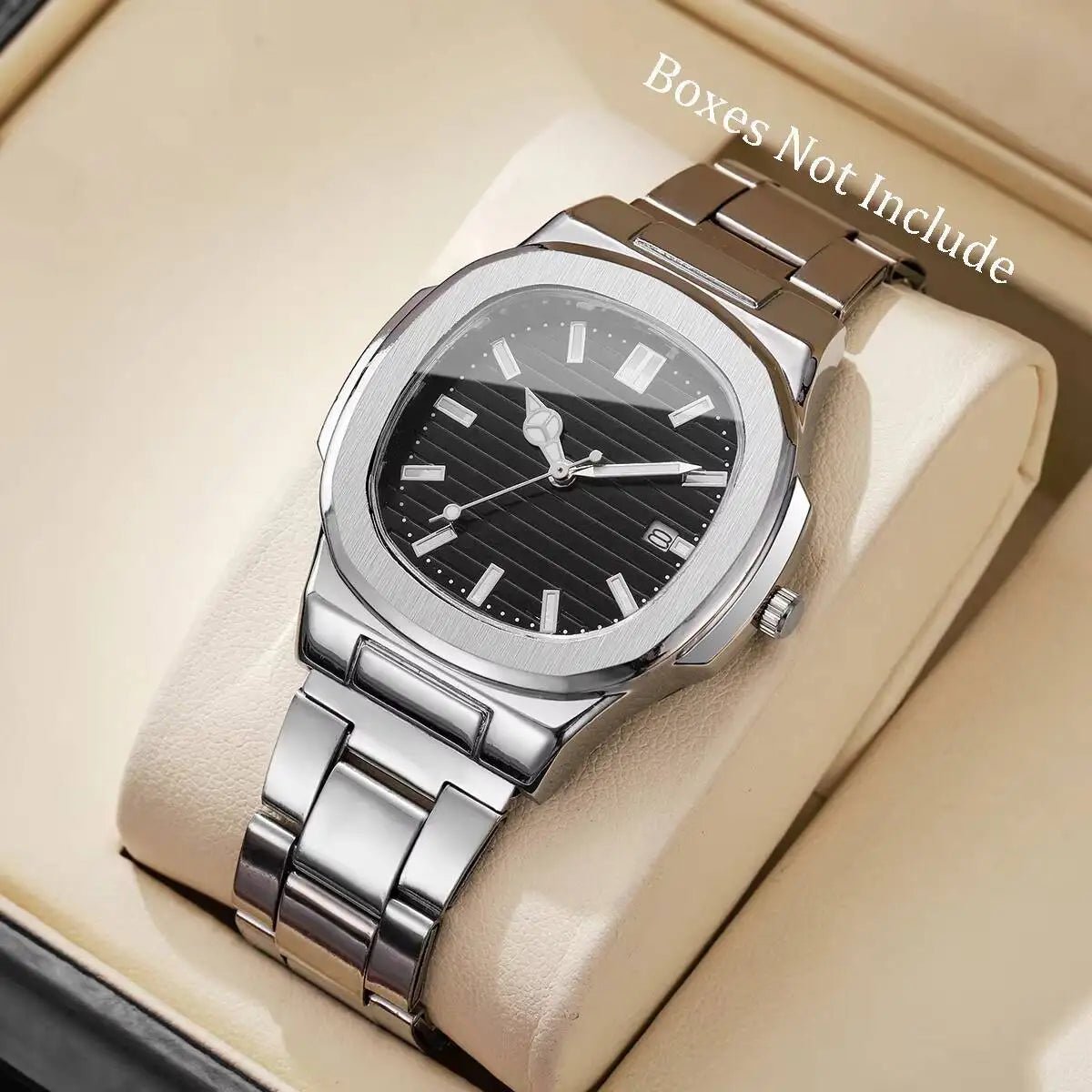 Luxury Men Business Watches Fashion Square Dial Stainless Steel Strap Quartz Watch with Calendar For Mens Clock（Without Box） - Buy That Thang