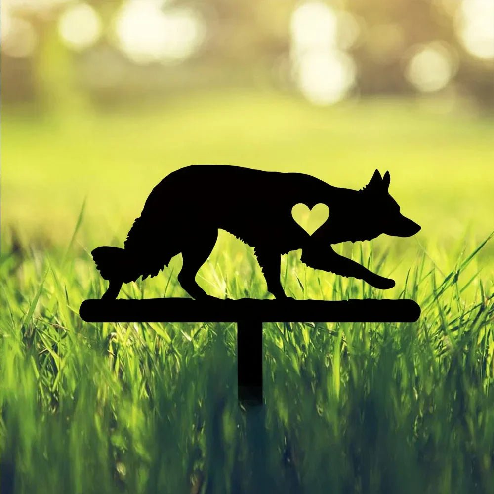 Iron Art Wolf Dog Silhouette Garden Stake: A Pet Commemorative for Outdoor Decoration - Buy That Thang