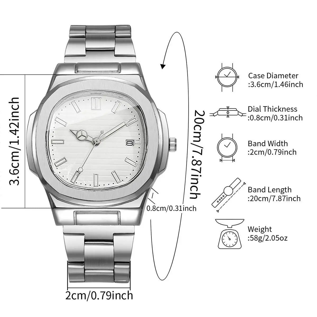 Luxury Men Business Watches Fashion Square Dial Stainless Steel Strap Quartz Watch with Calendar For Mens Clock（Without Box） - Buy That Thang