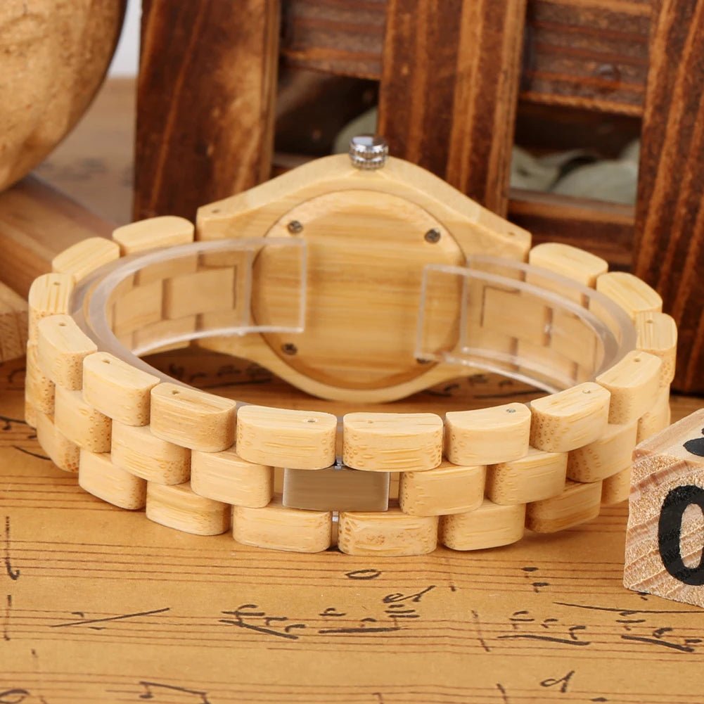 Zebrawood/Bamboo Watch Case Quartz Wristwatches for Women Arabic Numerals Round Dial Wooden Bangle Watch Band Ladies Watch Gift - Buy That Thang